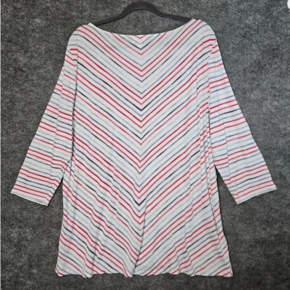 J Jill Knit Top Womens XL Red Gray Chevron Stripe Boat Neck Coastal Tunic Boxy - Picture 11 of 13